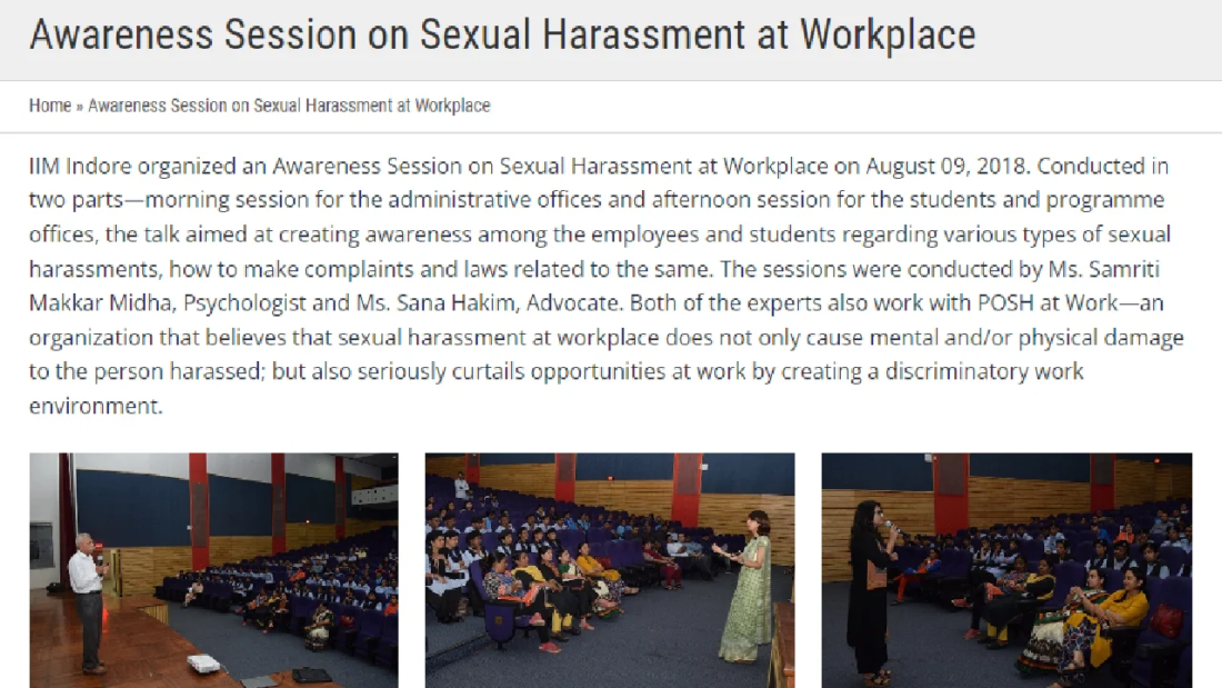 Awareness Session on, Sexual Harassment at Workplace