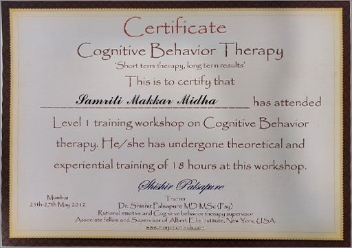 Certificate Cognitive Behaviour Therapy