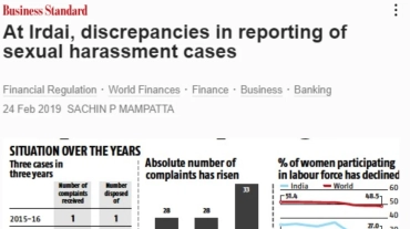 At IRDAI, discripencies in reporting, of sexual harassment cases