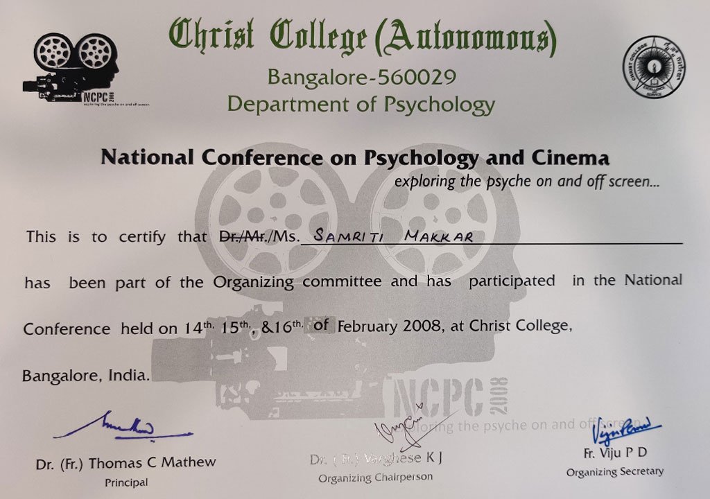 National conference on psychology cinema christ