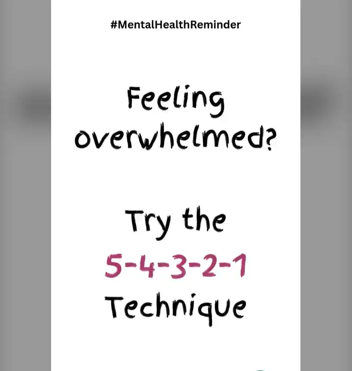 Feeling overwhelmed Try the 5 4 3 2 1 Technique — a simple sensory based grounding tool 9th may 2025