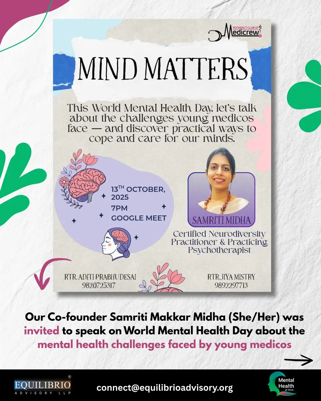 Honour of World Mental Health Day Mental Health Awareness for Young Medicos 17th October 2025